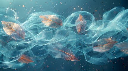 Canvas Print - 3d background with fresh wind flowing in a spiral blue spiral. Cool wind swirling in menthol leaf swirls.