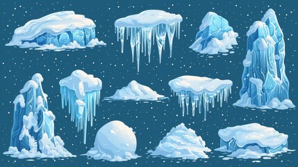 Aufkleber - Decorative elements for winter: snow caps, icicles, snowballs, snowdrifts isolated on transparent background. Winter decorations for design.