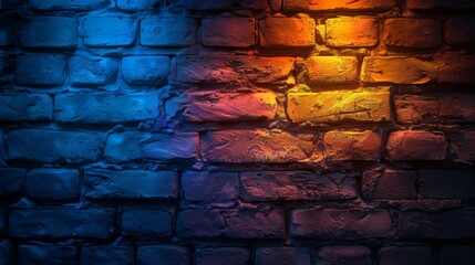 Poster - An isolated modern illustration of light effects of blue and yellow colors over a brick wall background