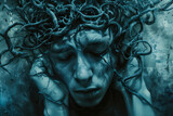 Fototapeta Paryż - poor mental health. image of a man self-destructing from depression