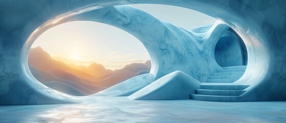 Wall Mural - a large, open space with a blue ceiling and a view of mountains