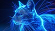 Linework Illustration Blue Neon Cat with Streamlines moving fast Datastreams created with Generative AI Technology