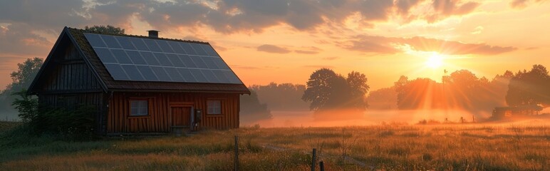 Wall Mural - The roof and solar panels showcase sustainable energy and eco-friendly living.