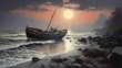 Vintage fishing boat on sandy seashore recalls tranquil coastal days, invoking nostalgic memories