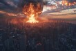 Apocalyptic Vision Nuclear Explosion Over City, War or Terrorism Concept, Digital Illustration