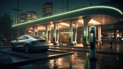 electric vehicles at charging stations photorealistic raw