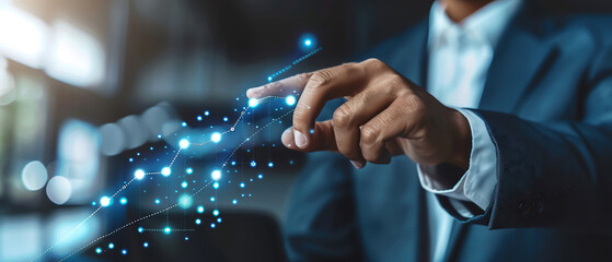 Leinwandbilder - Businessperson interacting with futuristic growth charts, symbolizing financial success