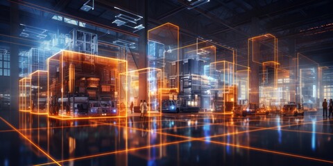 Poster - Modern Cityscape With Neon Lights and People Generative AI