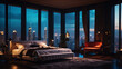 penthouse bedroom at night dark gloomy A room