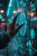 Aufkleber - Person using biometric verification on an advanced digital security system interface