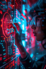 Aufkleber - Person using biometric verification on an advanced digital security system interface