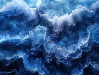 Poster - Abstract blue ripples resembling sea waves in a mesmerizing digital artwork