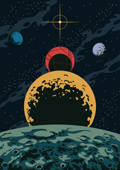 Wall Mural - parade of planets, space illustration. unknown planets, craters, stars, moons