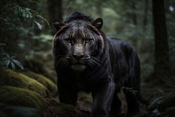 Wall Mural - a black panther in the dark forest