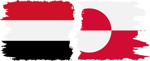 Greenland and Yemen grunge flags connection vector