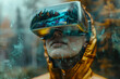Person Wearing VR Headset in Wintry Forest.
