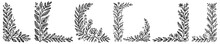 Decorated Leafy And Floral Corners Ornamental Wreaths And Braided Floral Garlands Minimalist Doodle Style Hand-drawn Plants Black Vector