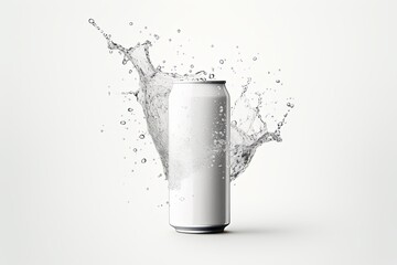 Blank fizzy packaging white can mockup with water drop on a white background, 3d rendering