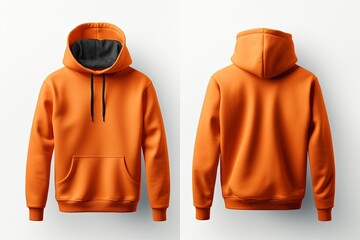 Wall Mural - Blank orange hoodie sweatshirt long sleeve, men hoody with hood for your design mockup for print, isolated on white background