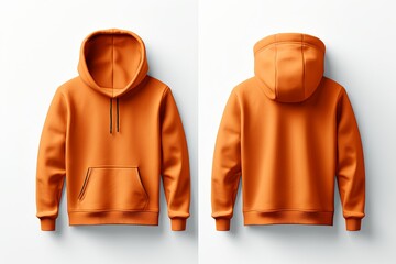 Wall Mural - Blank orange hoodie sweatshirt long sleeve, men hoody with hood for your design mockup for print, isolated on white background