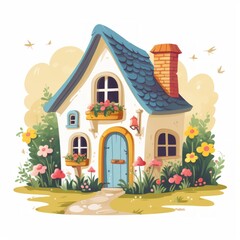 Poster - Generative AI A delightful miniature house with vibrant shutters and a well-kept garden path.