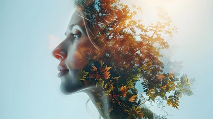  Mother earth day concept with double exposure of earth and female head.