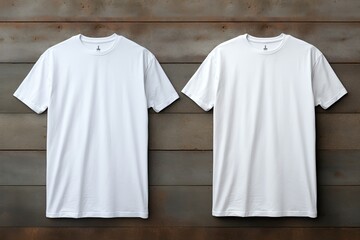 Wall Mural - Plain black t-shirt mockup for front and back view on wooden background
