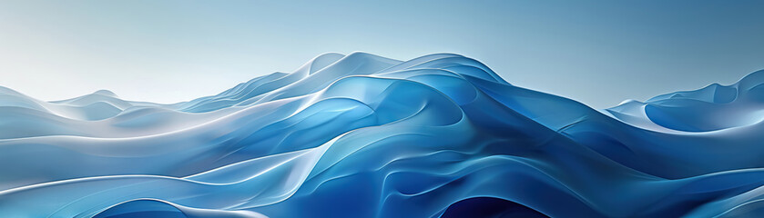 Poster - Serene blue satin waves evoking a sense of calm and fluidity in a gradient texture