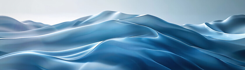 Poster - Serene blue satin waves evoking a sense of calm and fluidity in a gradient texture