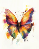 Fototapeta Motyle - Watercolor colorful butterfly isolated on a white background