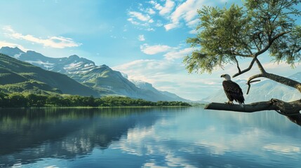 Poster - Two birds, possibly sparrows or robins, are perched on a tree branch. The birds appear to be resting or observing their surroundings.