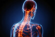 X-Ray image of human body on dark background. 3D rendering, 3D illustration of neck pain, cervical spine skeleton x-ray, medical concept, AI Generated