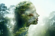 Creative double exposure portrait of attractive woman with forest environment and conservation concept generative AI
