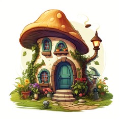 Aufkleber - Generative AI A magical tiny house with a cobblestone pathway and a cozy hearth inside.