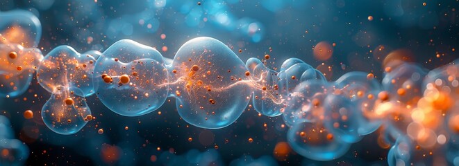 Poster - Numerous transparent bubbles of varying sizes are seen floating gracefully in the air, reflecting light and creating an ethereal sight. The bubbles move freely, carried by invisible currents and givin