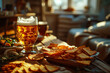 Craft Beer and Crackers on Wooden Table.