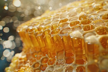 Poster - Close up image of honeycomb, in the style of naturecore, synthetism