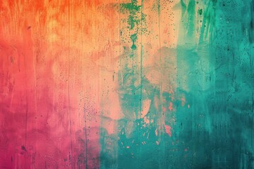 Poster - Orange teal green pink abstract grainy gradient background noise texture effect summer poster design