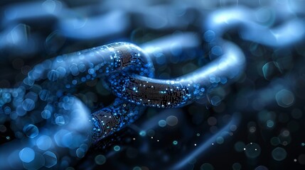 Wall Mural - Abstract image of a digital blockchain link, representing secure data connections in a blue-toned cyberspace environment.