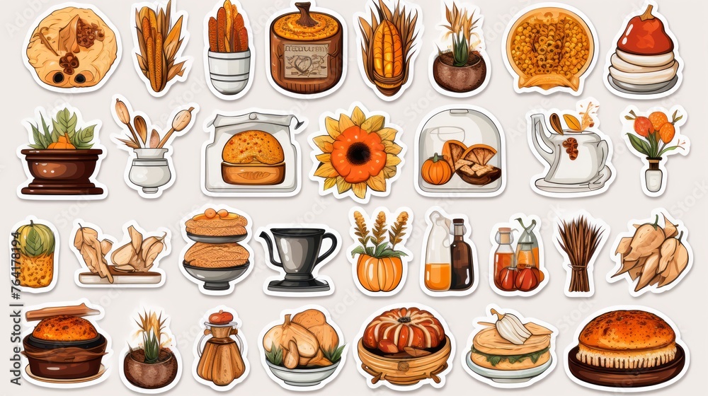 Generative AI Feminine sticker art collection showcasing Thanksgiving ...