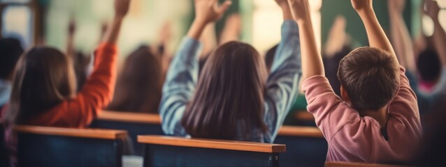 Poster - Group of People Raising Hands in Classroom Generative AI