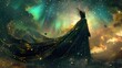 Celestial Queen in Ethereal Cosmic Landscape: A Dreamy Sci-Fi Fantasy Digital Art