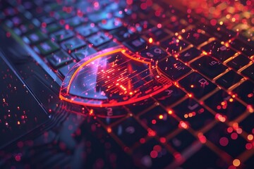 Poster - A shield symbol glowing dark technology background