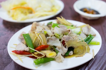 Sticker - Stir fry pork meat dish in local Taiwanese restaurant