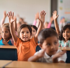 Poster - Diverse Children in Classroom Sitting at Desks Generative AI