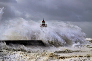 Canvas Print - Big stormy wave splash at river mouth