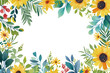 colorful and summery floral wallpaper with copy space in the center.
