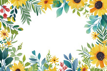 Colorful And Summery Floral Wallpaper With Copy Space In The Center.