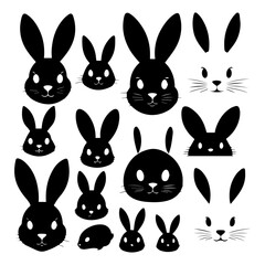 Wall Mural - easter bunny head silhouette set