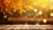 The empty wooden table top with blur background of autumn. Exuberant image. generative ai